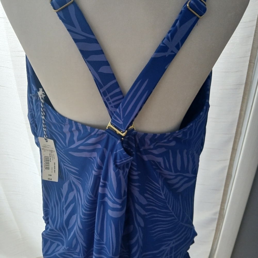 SONNET SHORES Blue Palm Tankini Top Adjustabke Straps sz 24W.  NWT.   FL - Picture 3 of 7